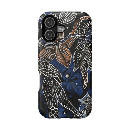 Floral Koi Phone Case — Magnetic Impact - Resistant, Navy Tattoo - Style Design - DIGITAL X