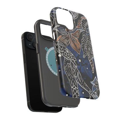 Floral Koi Phone Case — Magnetic Impact - Resistant, Navy Tattoo - Style Design - DIGITAL X