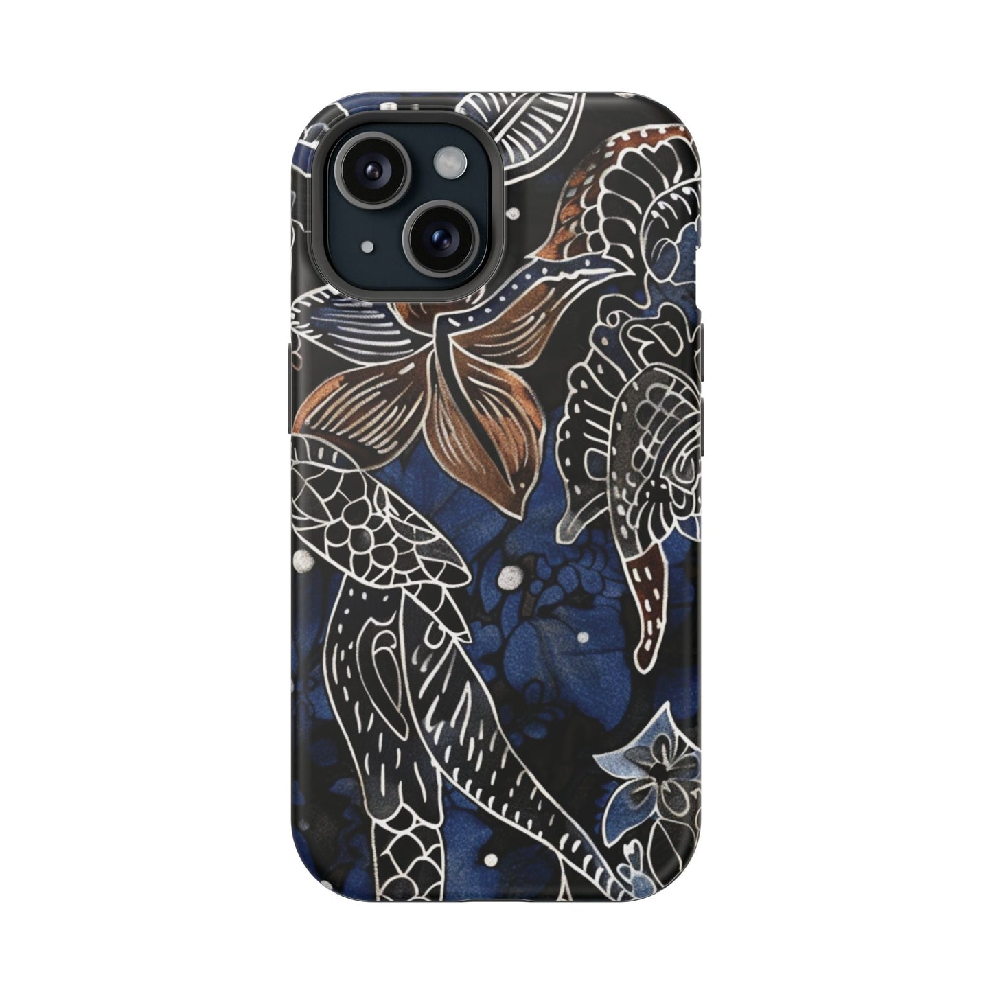 Floral Koi Phone Case — Magnetic Impact - Resistant, Navy Tattoo - Style Design - DIGITAL X