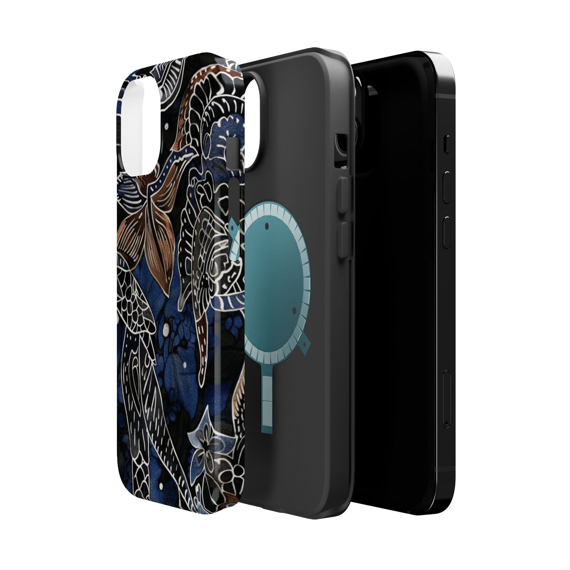 Floral Koi Phone Case — Magnetic Impact - Resistant, Navy Tattoo - Style Design - DIGITAL X