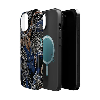 Floral Koi Phone Case — Magnetic Impact - Resistant, Navy Tattoo - Style Design - DIGITAL X