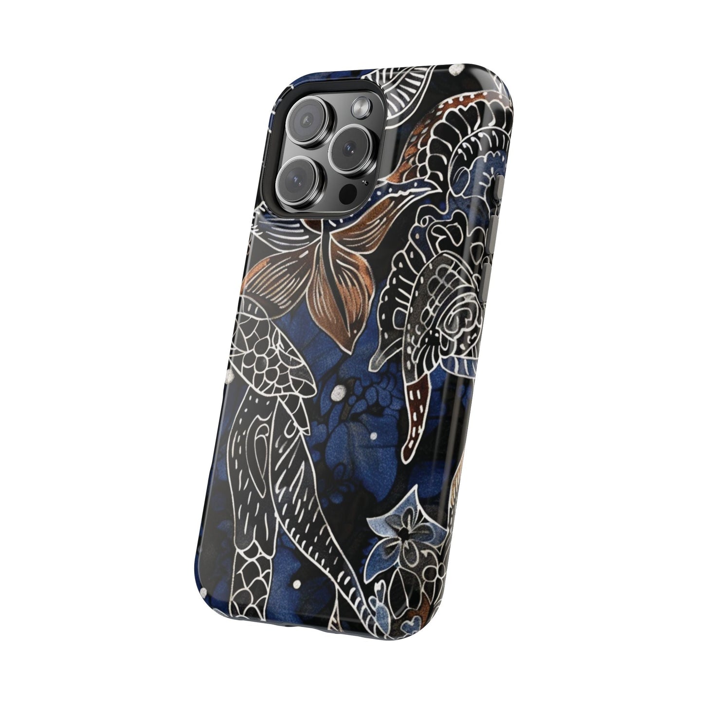Floral Koi Phone Case — Magnetic Impact - Resistant, Navy Tattoo - Style Design - DIGITAL X