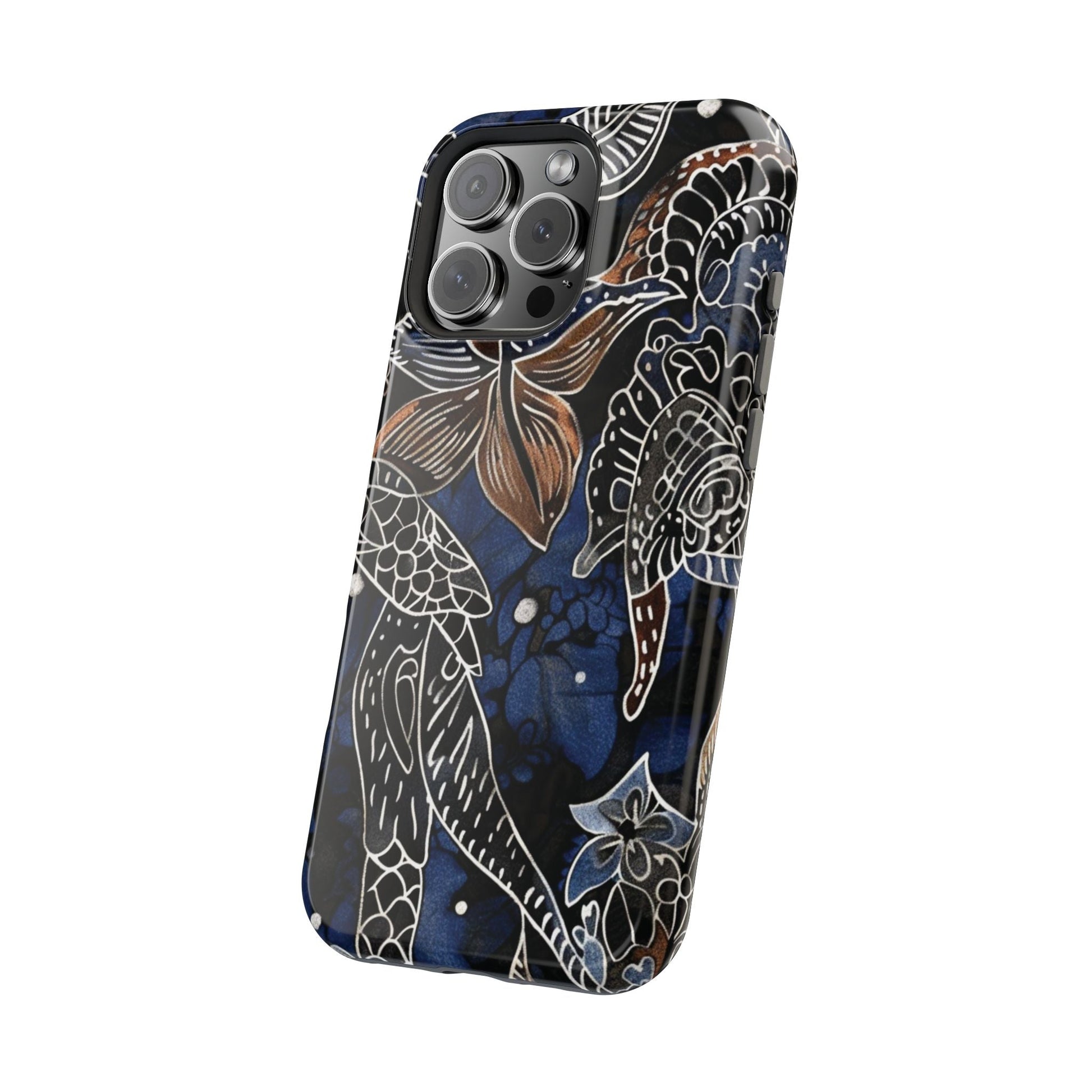 Floral Koi Phone Case — Magnetic Impact - Resistant, Navy Tattoo - Style Design - DIGITAL X