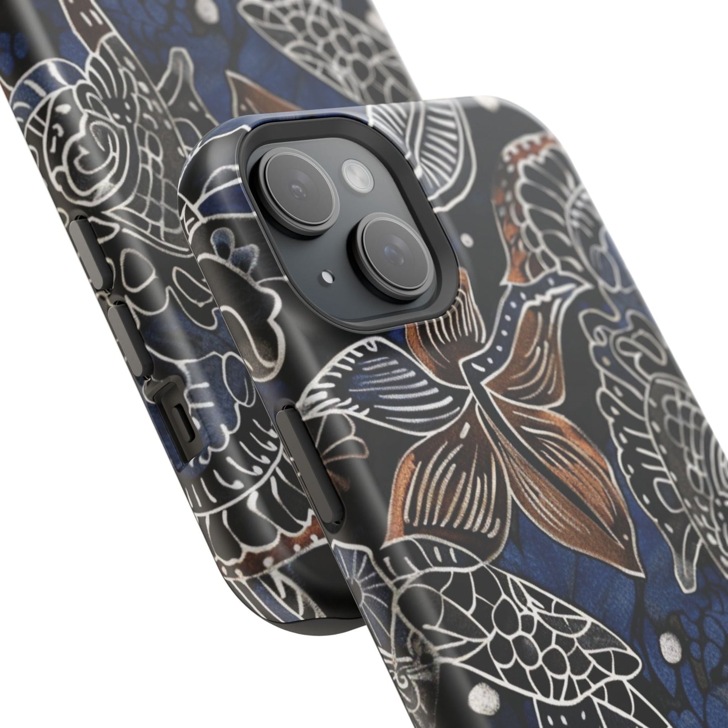Floral Koi Phone Case — Magnetic Impact - Resistant, Navy Tattoo - Style Design - DIGITAL X