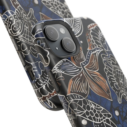 Floral Koi Phone Case — Magnetic Impact - Resistant, Navy Tattoo - Style Design - DIGITAL X