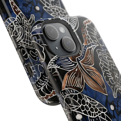 Floral Koi Phone Case — Magnetic Impact - Resistant, Navy Tattoo - Style Design - DIGITAL X