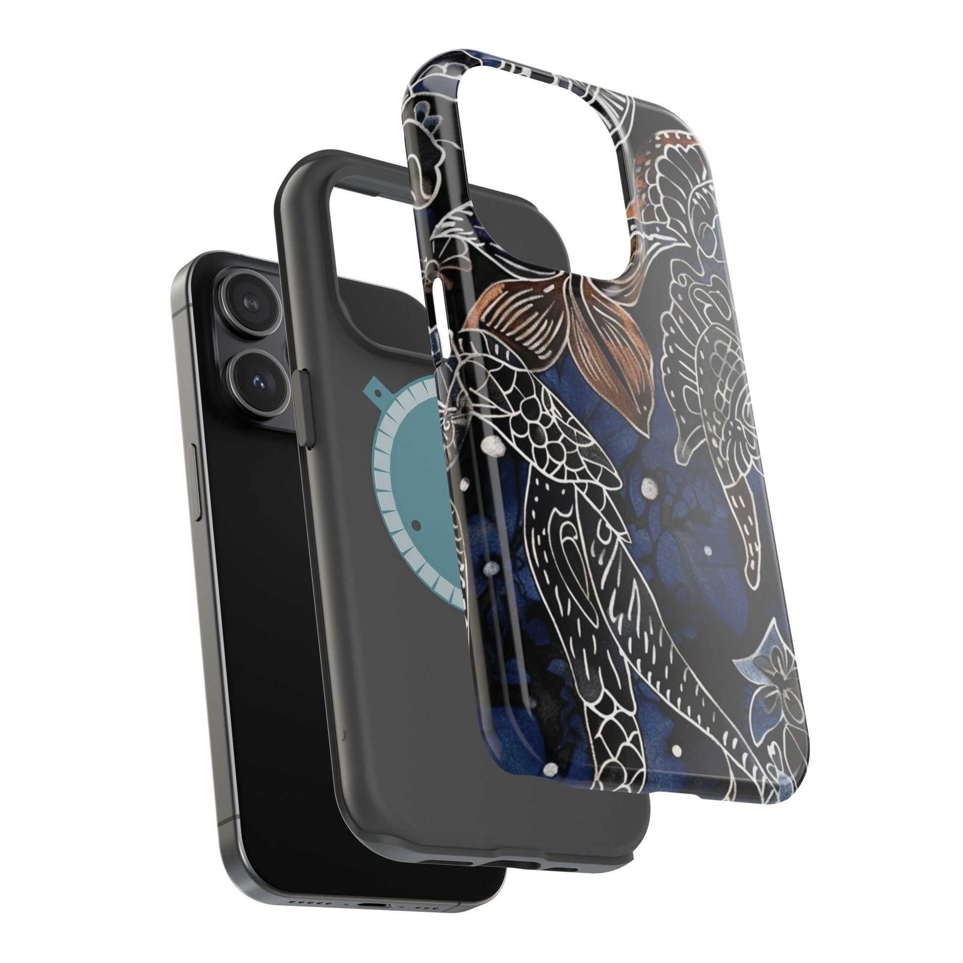 Floral Koi Phone Case — Magnetic Impact - Resistant, Navy Tattoo - Style Design - DIGITAL X