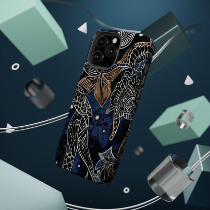 Floral Koi Phone Case — Magnetic Impact - Resistant, Navy Tattoo - Style Design - DIGITAL X