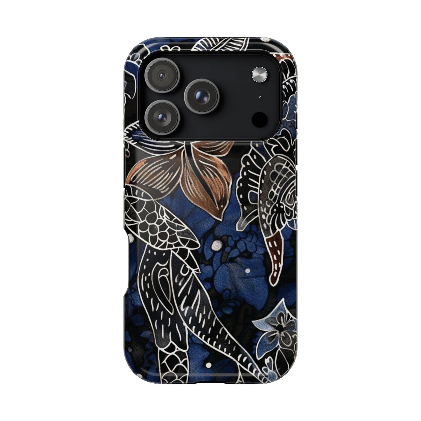 Floral Koi Phone Case — Magnetic Impact - Resistant, Navy Tattoo - Style Design - DIGITAL X