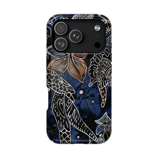 Floral Koi Phone Case — Magnetic Impact - Resistant, Navy Tattoo - Style Design - DIGITAL X