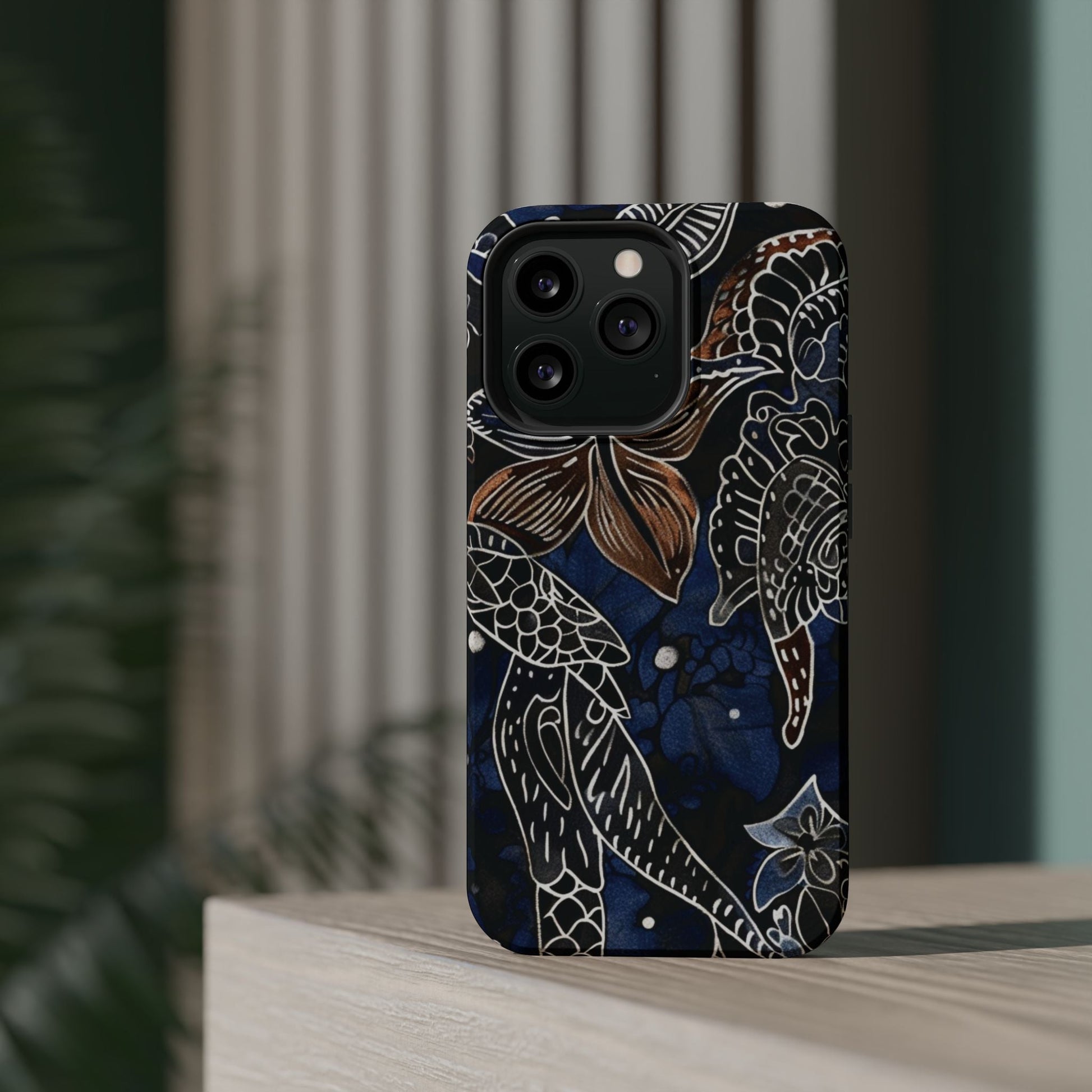 Floral Koi Phone Case — Magnetic Impact - Resistant, Navy Tattoo - Style Design - DIGITAL X