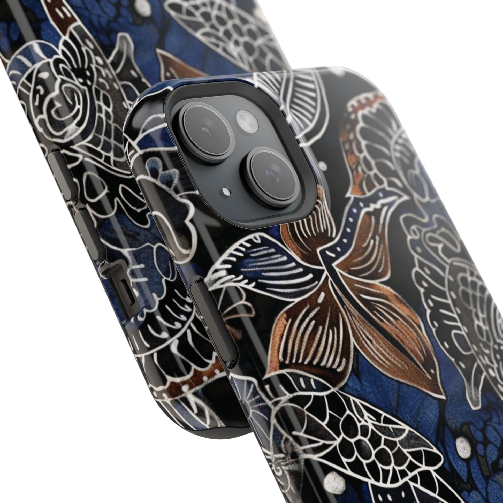 Floral Koi Phone Case — Magnetic Impact - Resistant, Navy Tattoo - Style Design - DIGITAL X
