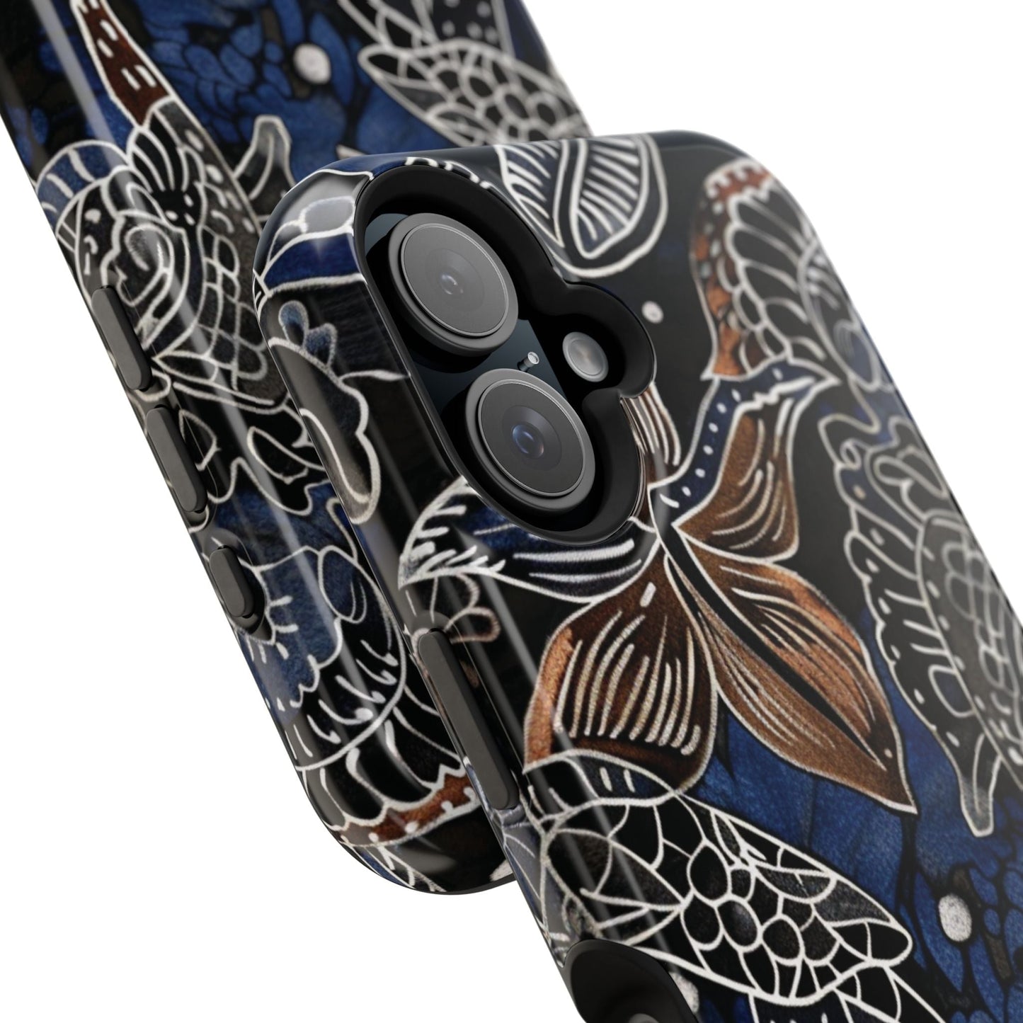 Floral Koi Phone Case — Magnetic Impact - Resistant, Navy Tattoo - Style Design - DIGITAL X