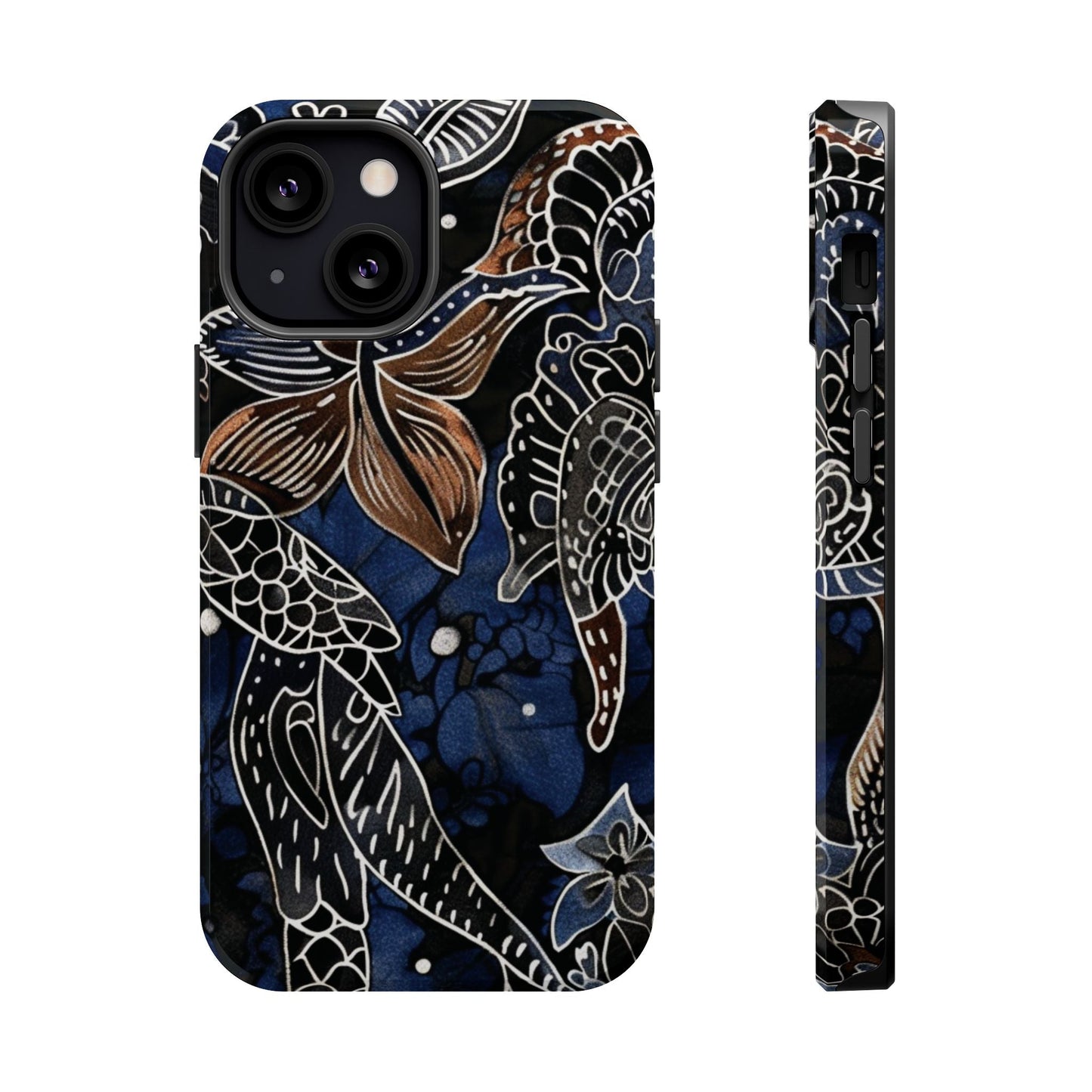 Floral Koi Phone Case — Magnetic Impact - Resistant, Navy Tattoo - Style Design - DIGITAL X
