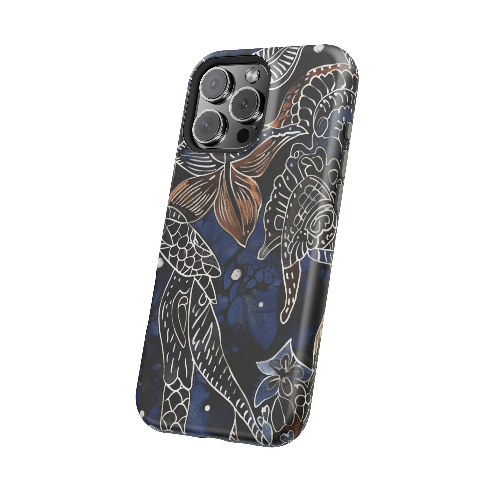 Floral Koi Phone Case — Magnetic Impact - Resistant, Navy Tattoo - Style Design - DIGITAL X