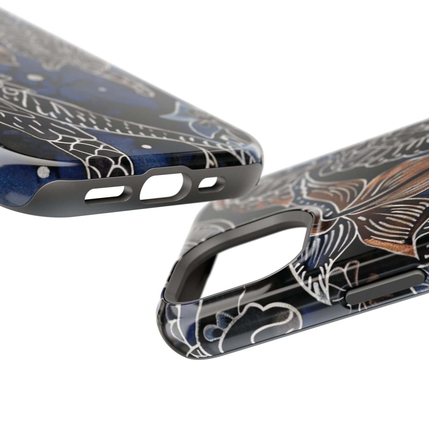Floral Koi Phone Case — Magnetic Impact - Resistant, Navy Tattoo - Style Design - DIGITAL X