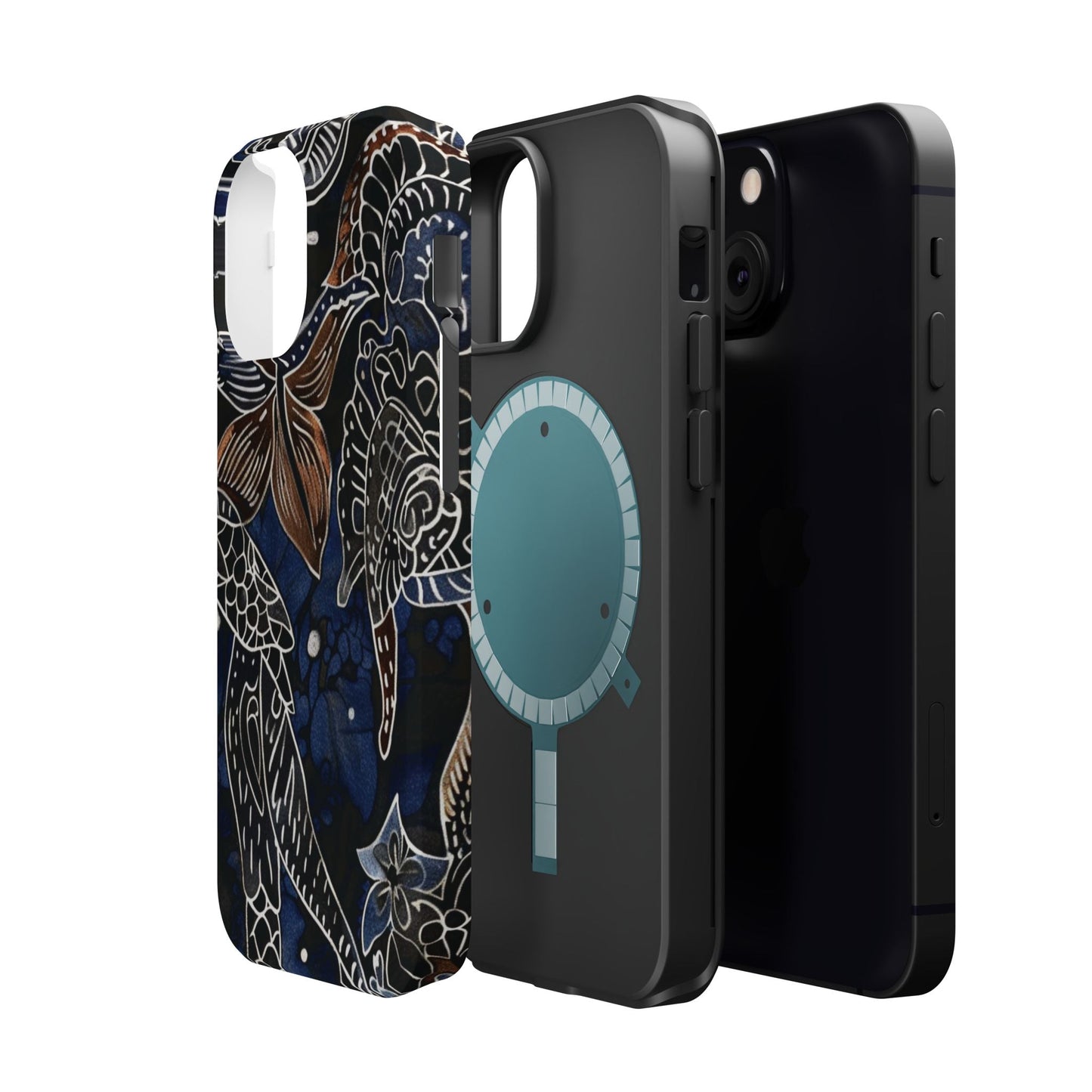 Floral Koi Phone Case — Magnetic Impact - Resistant, Navy Tattoo - Style Design - DIGITAL X