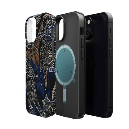 Floral Koi Phone Case — Magnetic Impact - Resistant, Navy Tattoo - Style Design - DIGITAL X