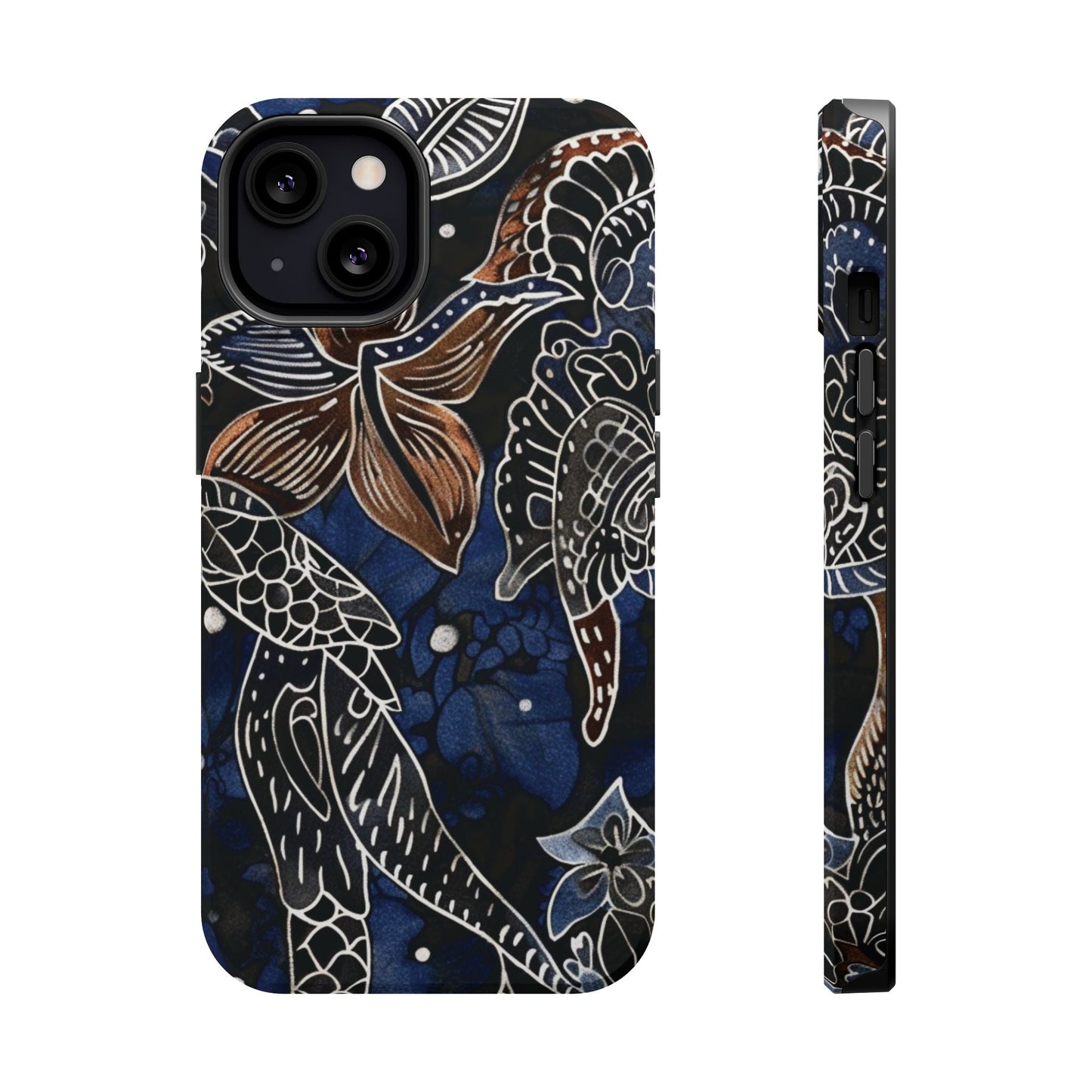 Floral Koi Phone Case — Magnetic Impact - Resistant, Navy Tattoo - Style Design - DIGITAL X