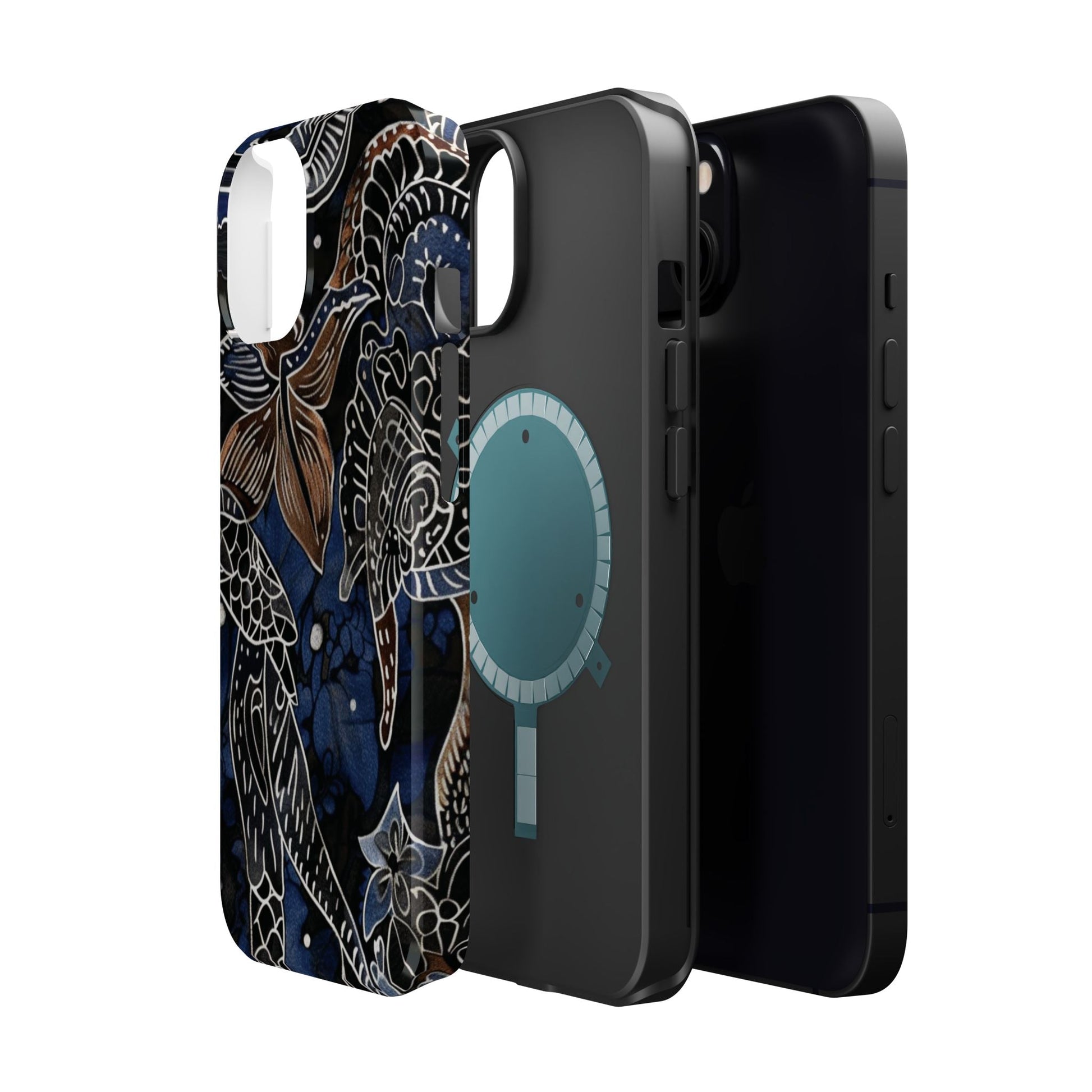Floral Koi Phone Case — Magnetic Impact - Resistant, Navy Tattoo - Style Design - DIGITAL X