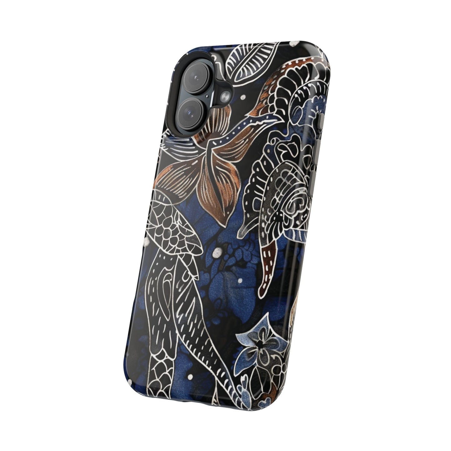 Floral Koi Phone Case — Magnetic Impact - Resistant, Navy Tattoo - Style Design - DIGITAL X