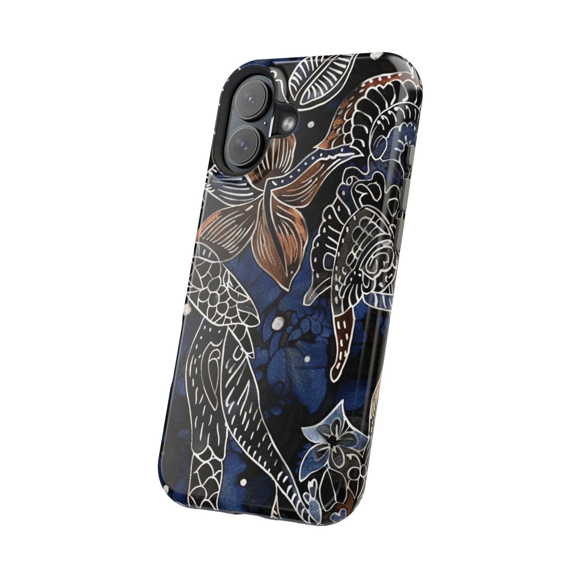 Floral Koi Phone Case — Magnetic Impact - Resistant, Navy Tattoo - Style Design - DIGITAL X