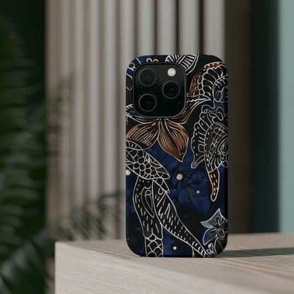 Floral Koi Phone Case — Magnetic Impact - Resistant, Navy Tattoo - Style Design - DIGITAL X