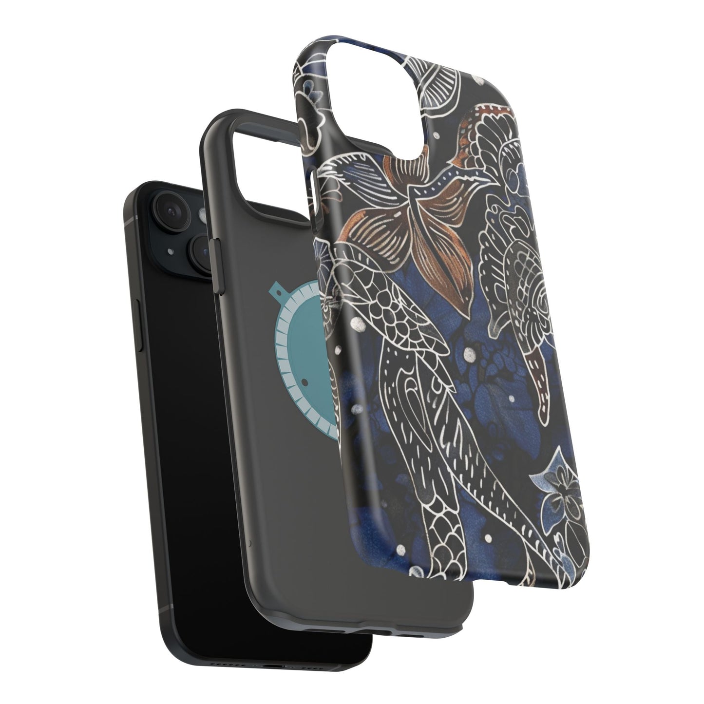 Floral Koi Phone Case — Magnetic Impact - Resistant, Navy Tattoo - Style Design - DIGITAL X