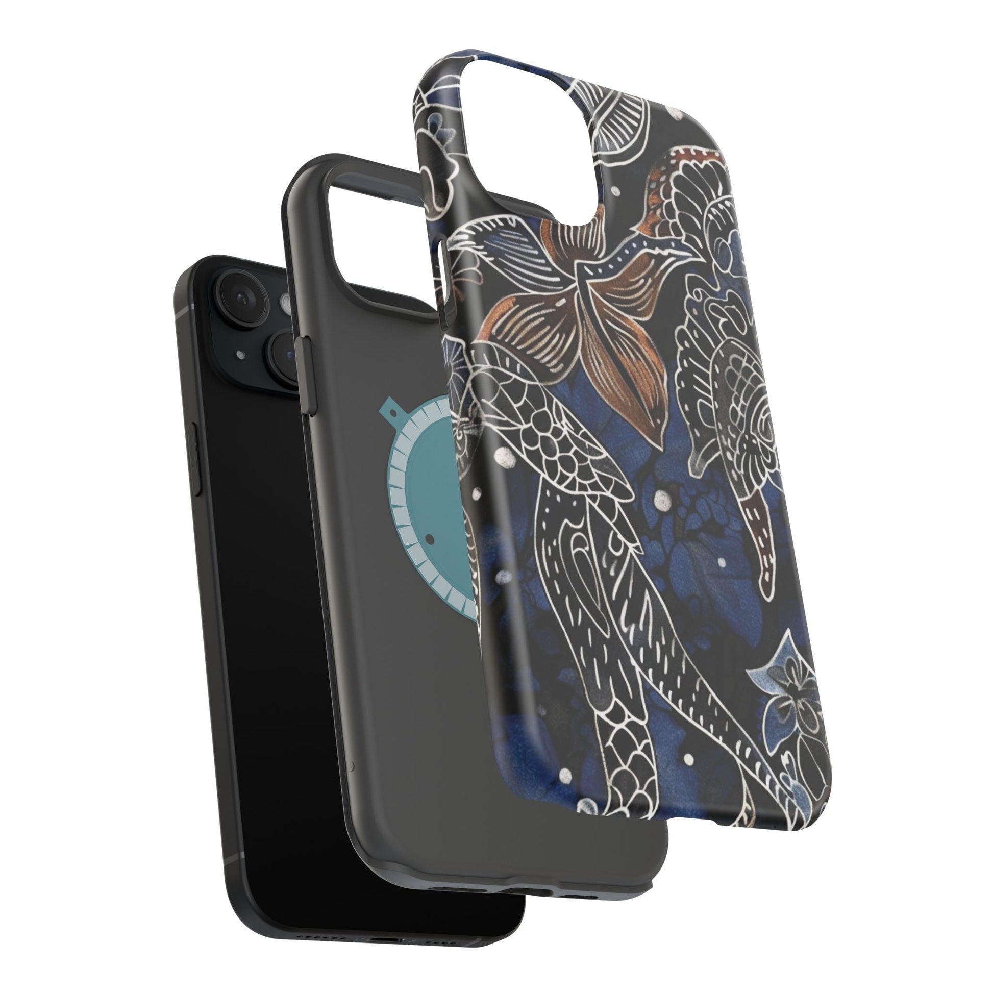 Floral Koi Phone Case — Magnetic Impact - Resistant, Navy Tattoo - Style Design - DIGITAL X