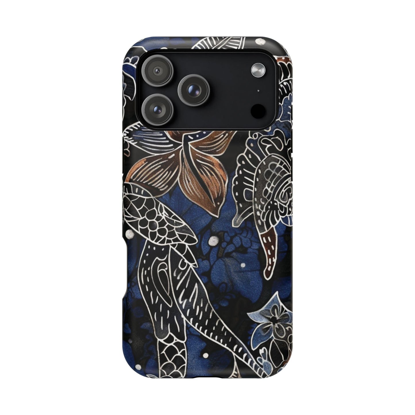 Floral Koi Phone Case — Magnetic Impact - Resistant, Navy Tattoo - Style Design - DIGITAL X