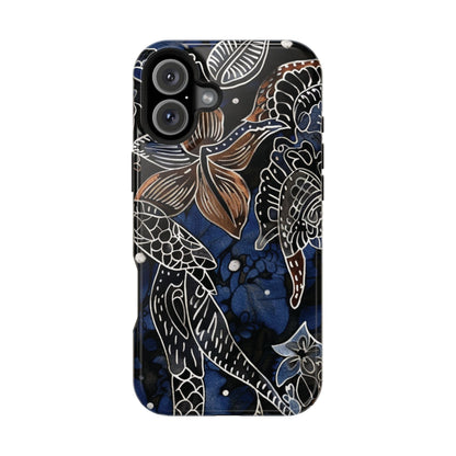Floral Koi Phone Case — Magnetic Impact - Resistant, Navy Tattoo - Style Design - DIGITAL X