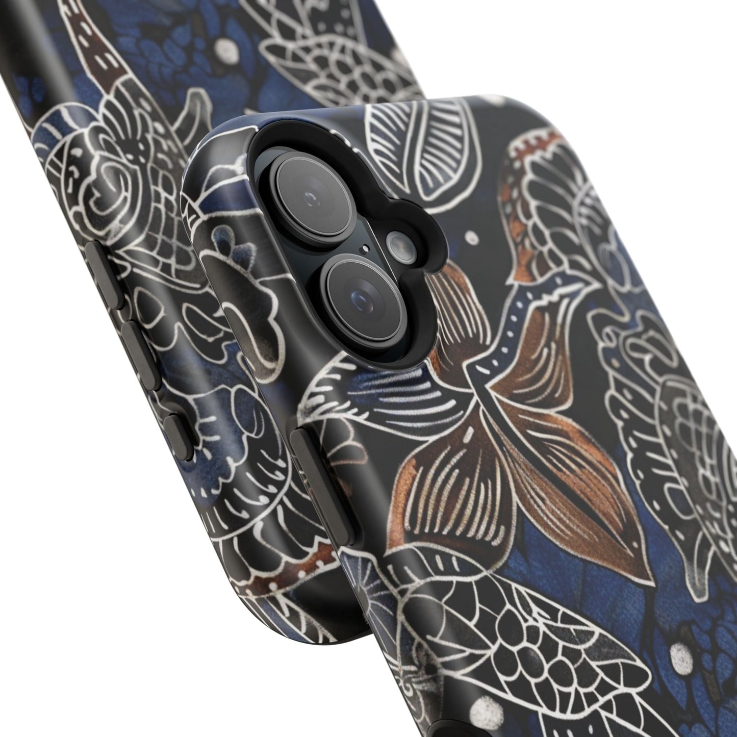 Floral Koi Phone Case — Magnetic Impact - Resistant, Navy Tattoo - Style Design - DIGITAL X