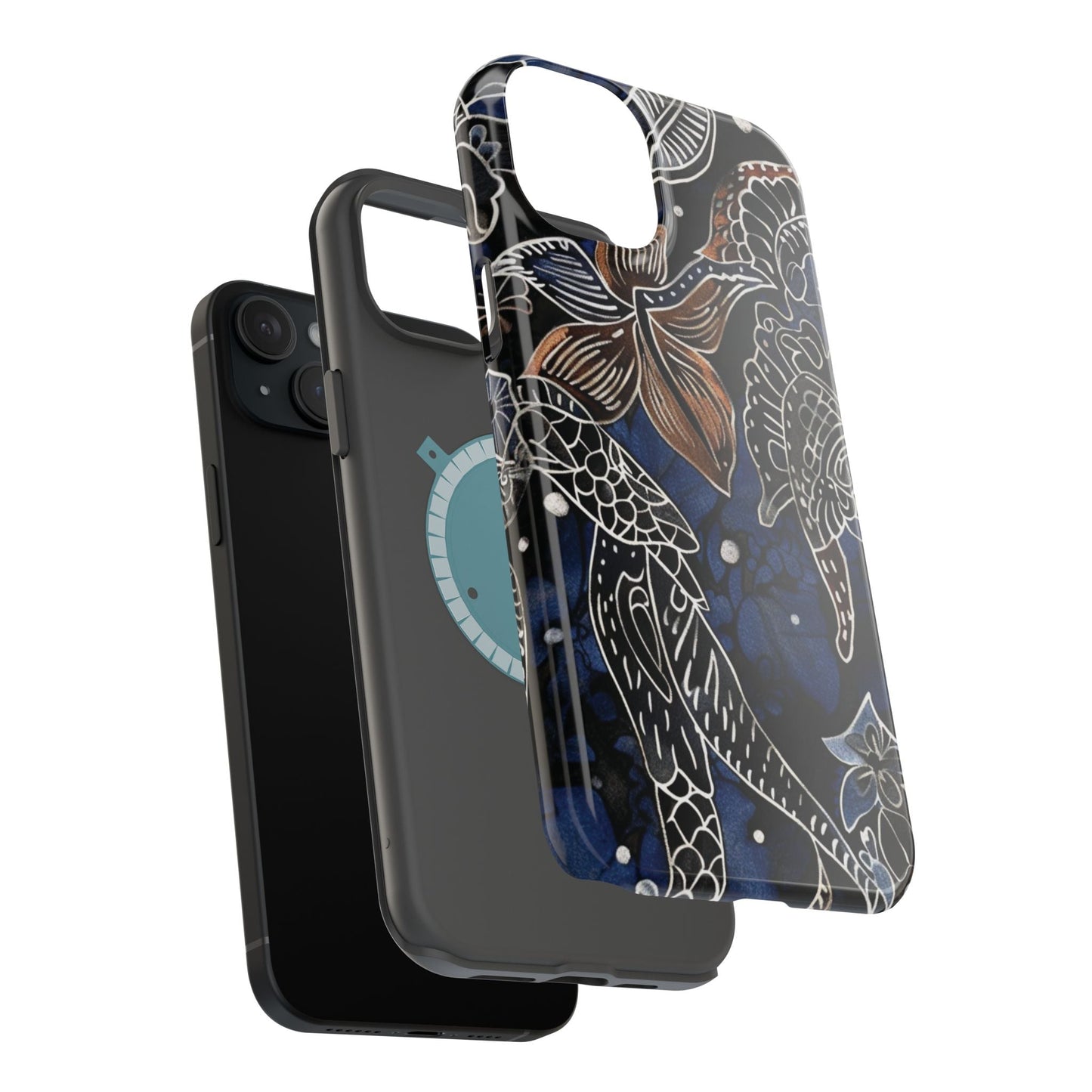 Floral Koi Phone Case — Magnetic Impact - Resistant, Navy Tattoo - Style Design - DIGITAL X