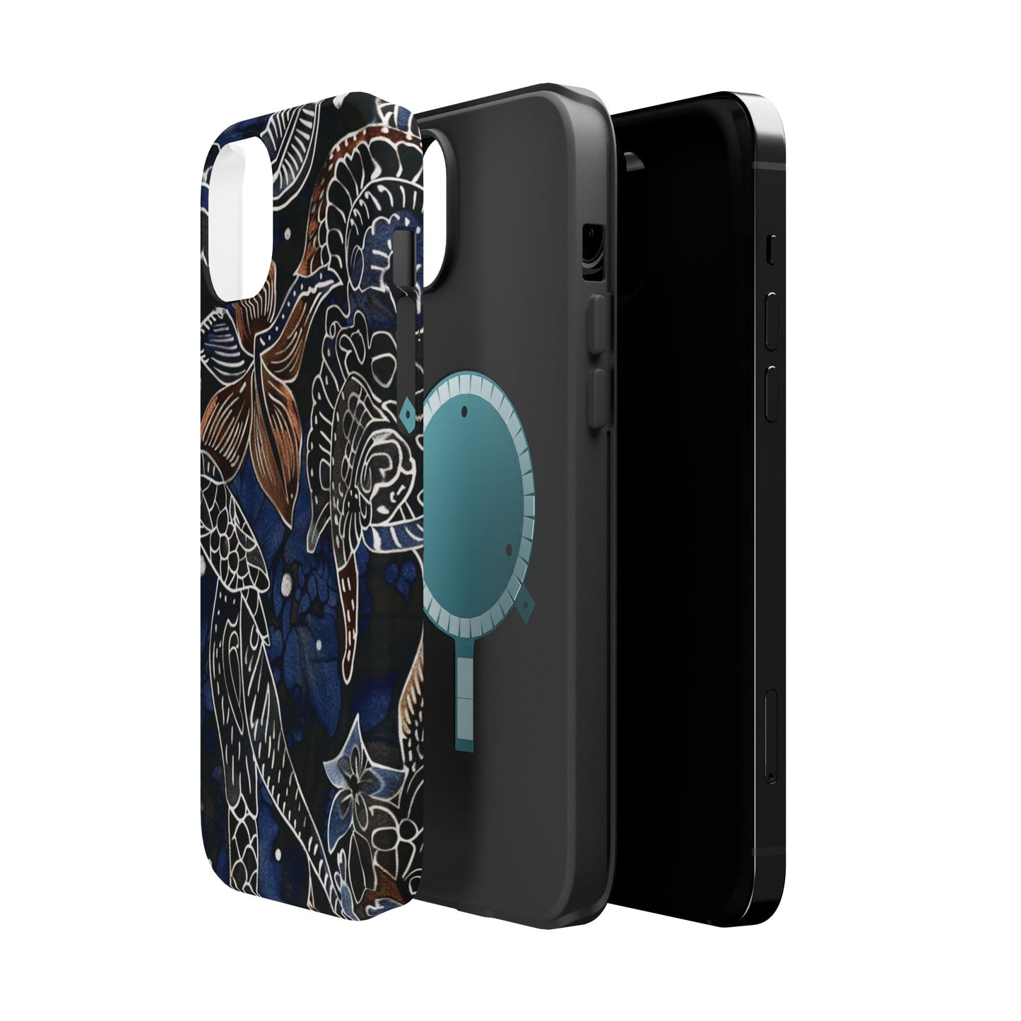 Floral Koi Phone Case — Magnetic Impact - Resistant, Navy Tattoo - Style Design - DIGITAL X