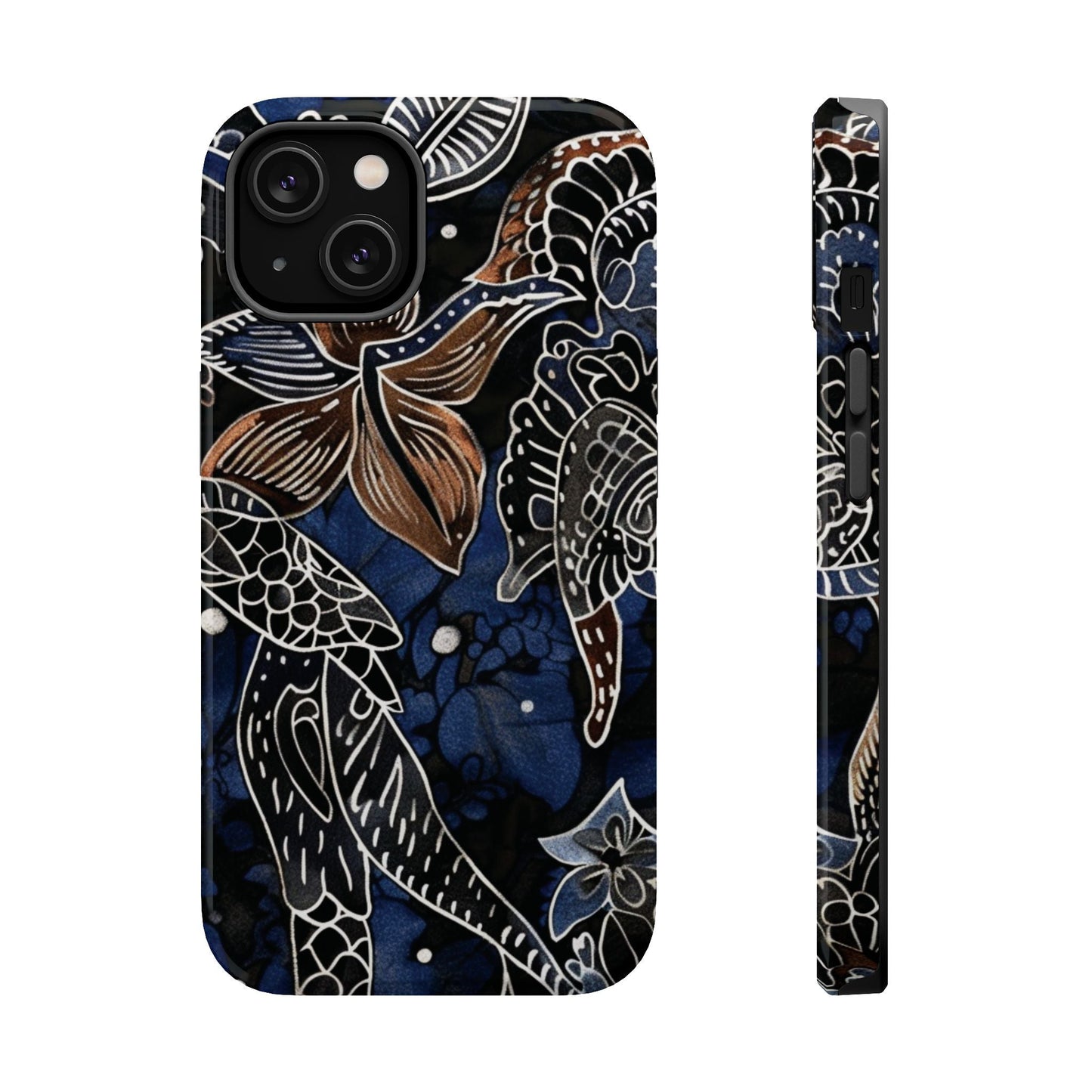Floral Koi Phone Case — Magnetic Impact - Resistant, Navy Tattoo - Style Design - DIGITAL X