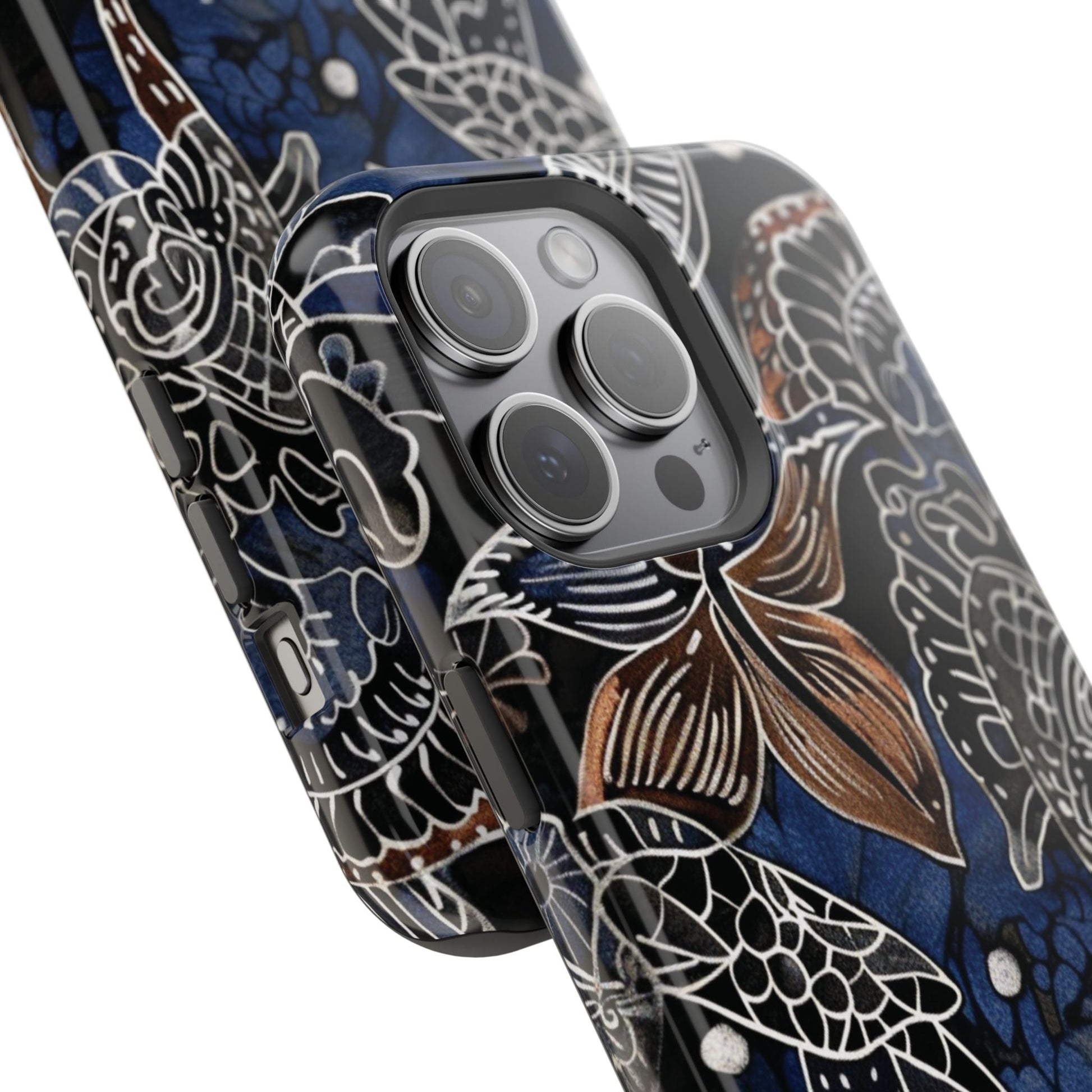 Floral Koi Phone Case — Magnetic Impact - Resistant, Navy Tattoo - Style Design - DIGITAL X