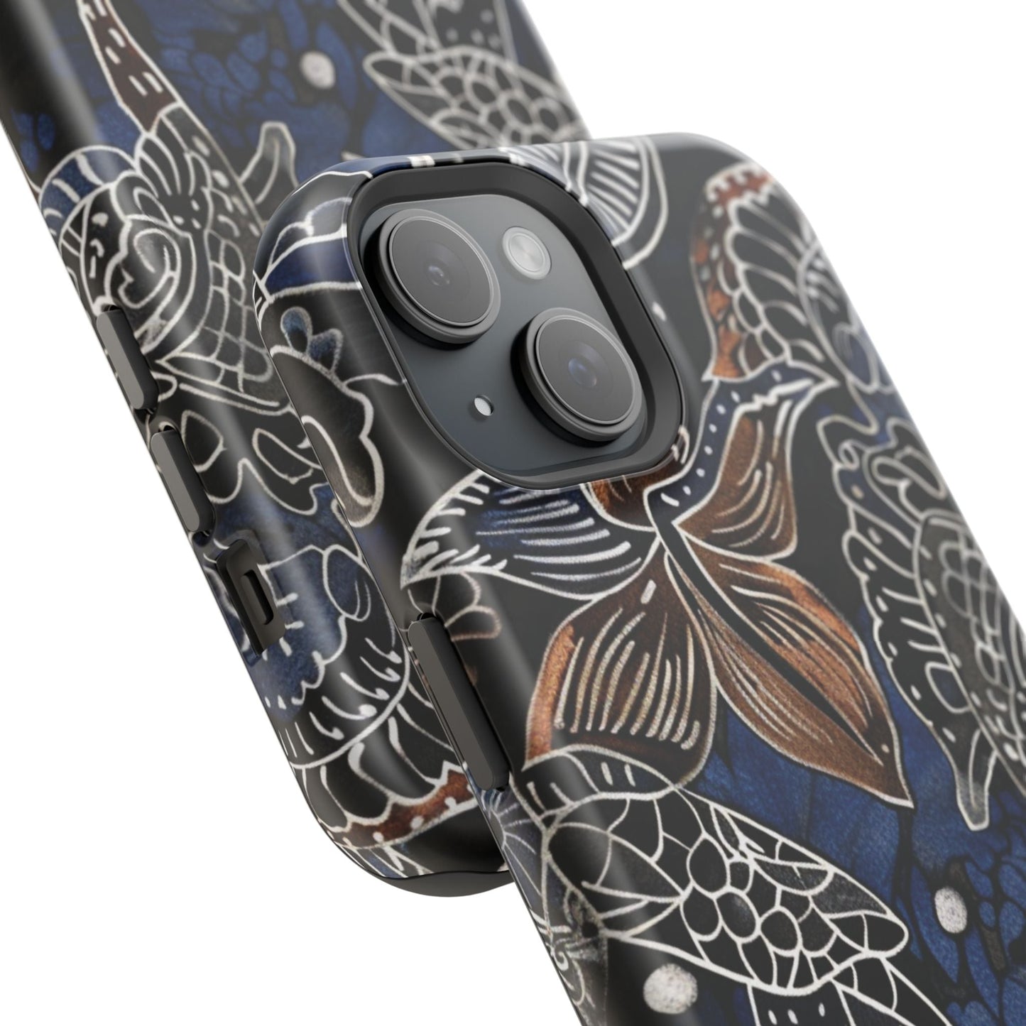 Floral Koi Phone Case — Magnetic Impact - Resistant, Navy Tattoo - Style Design - DIGITAL X