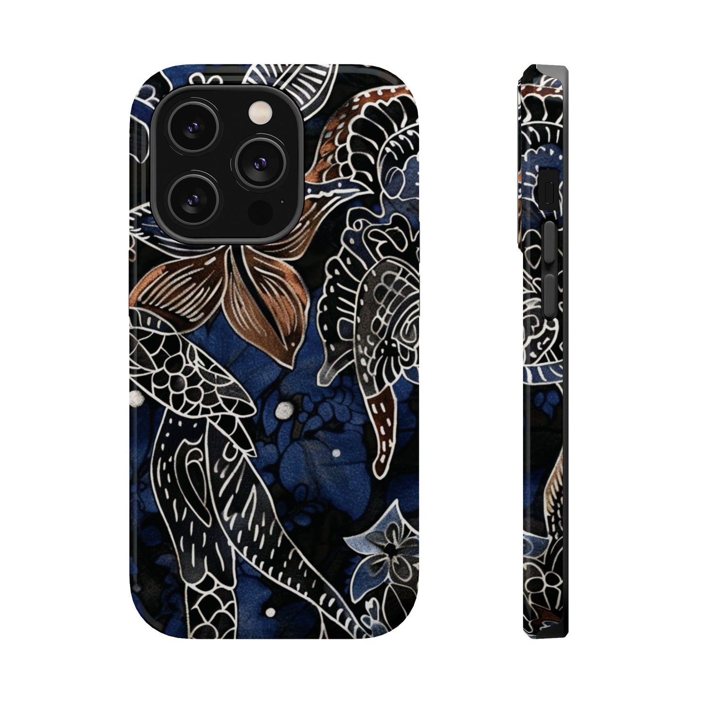 Floral Koi Phone Case — Magnetic Impact - Resistant, Navy Tattoo - Style Design - DIGITAL X