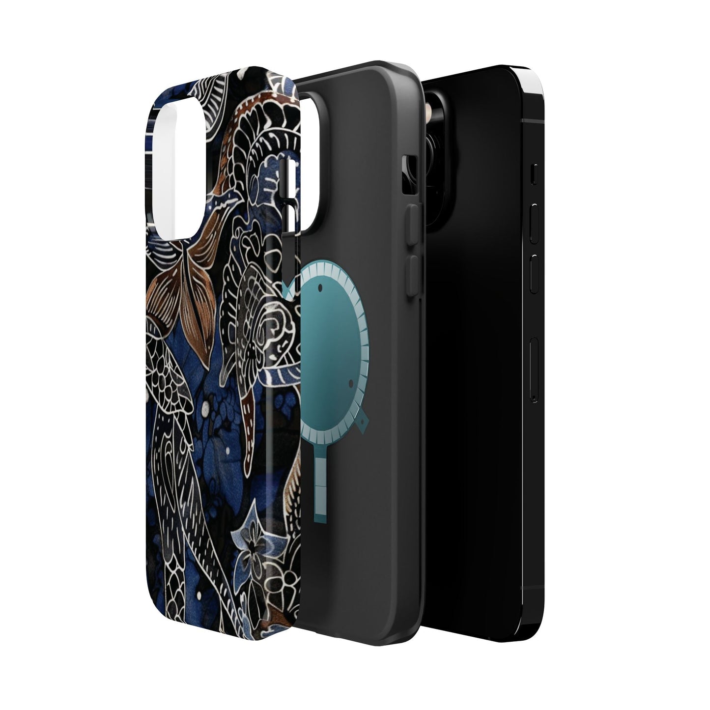 Floral Koi Phone Case — Magnetic Impact - Resistant, Navy Tattoo - Style Design - DIGITAL X