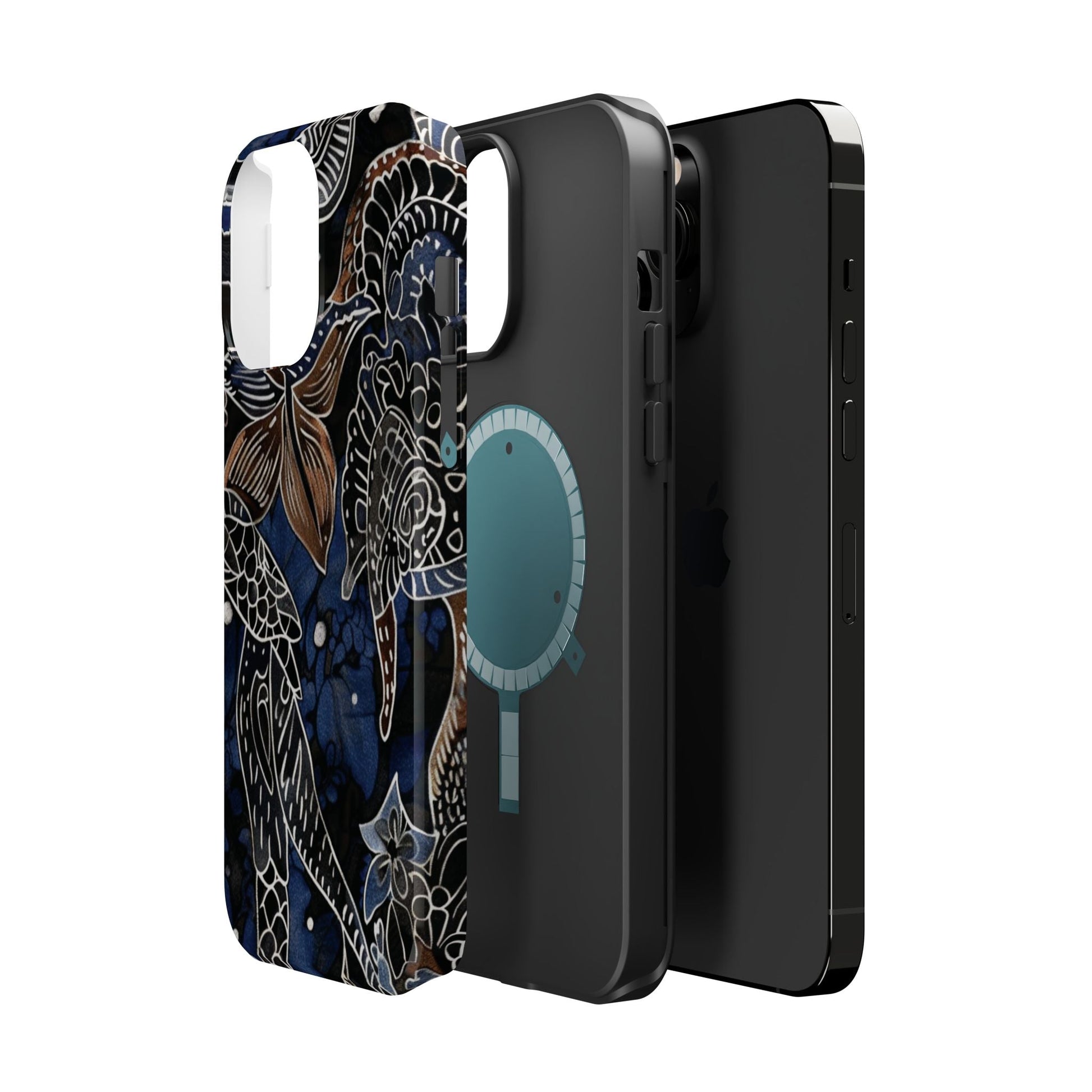 Floral Koi Phone Case — Magnetic Impact - Resistant, Navy Tattoo - Style Design - DIGITAL X