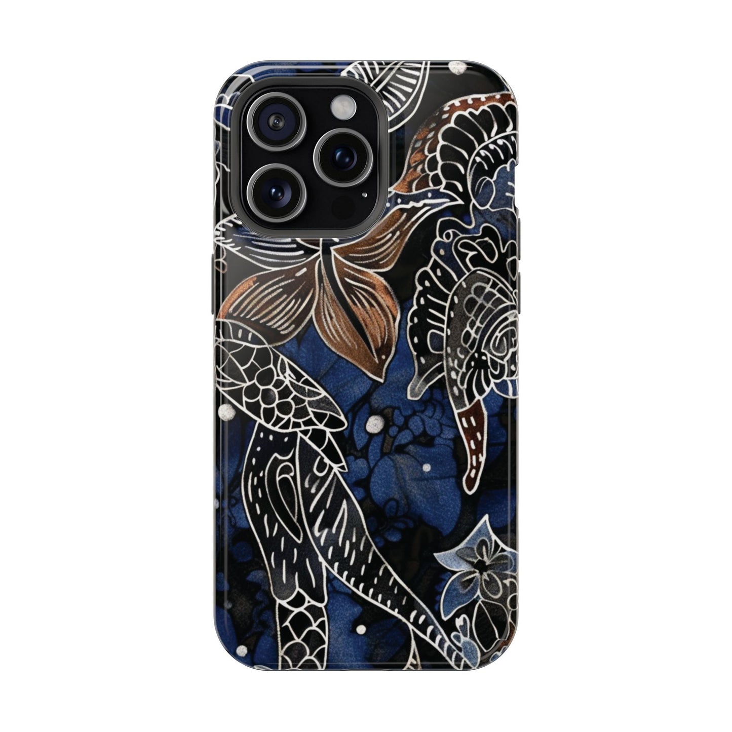 Floral Koi Phone Case — Magnetic Impact - Resistant, Navy Tattoo - Style Design - DIGITAL X