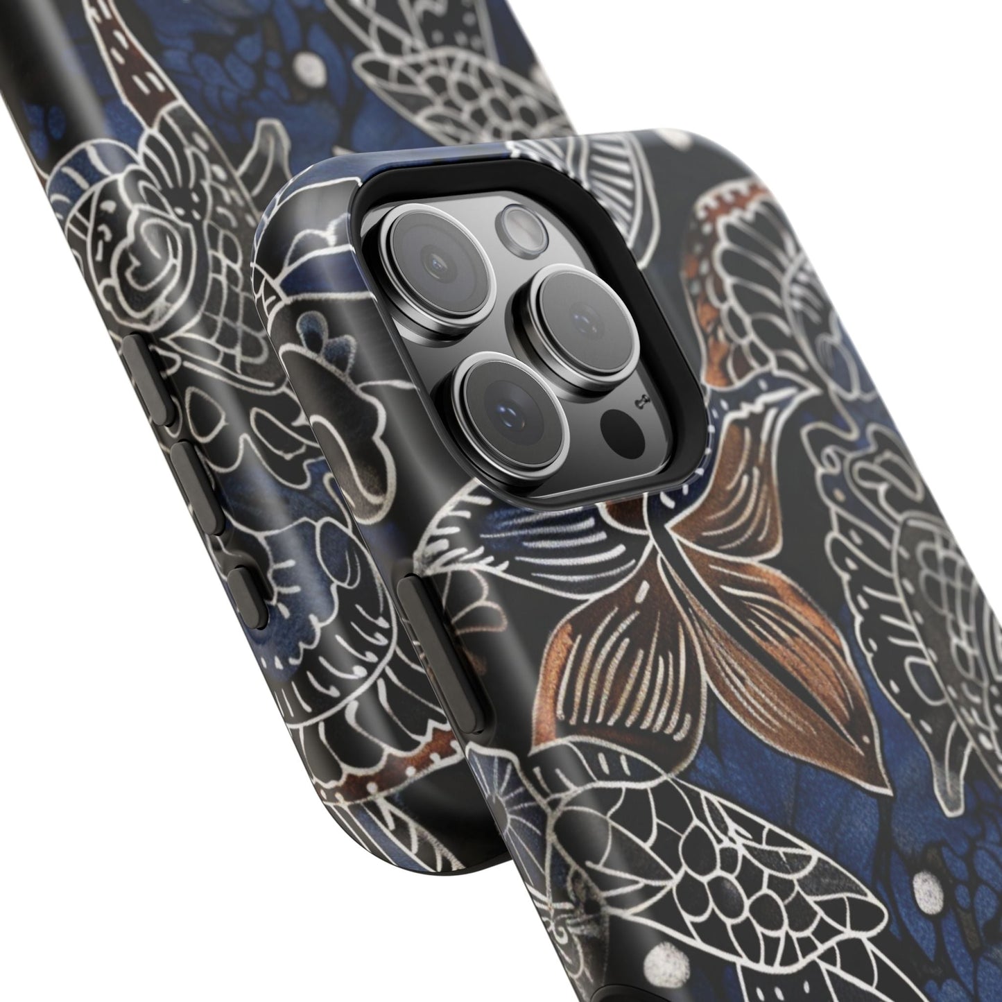 Floral Koi Phone Case — Magnetic Impact - Resistant, Navy Tattoo - Style Design - DIGITAL X