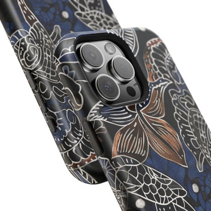 Floral Koi Phone Case — Magnetic Impact - Resistant, Navy Tattoo - Style Design - DIGITAL X