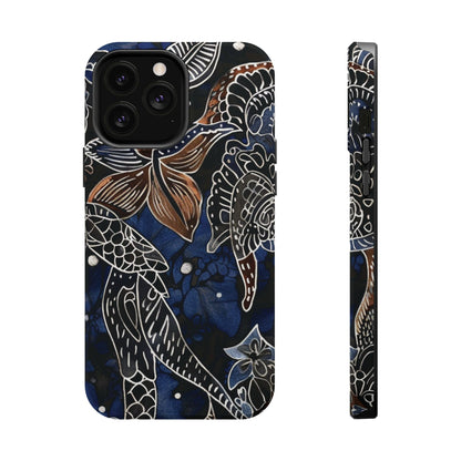 Floral Koi Phone Case — Magnetic Impact - Resistant, Navy Tattoo - Style Design - DIGITAL X