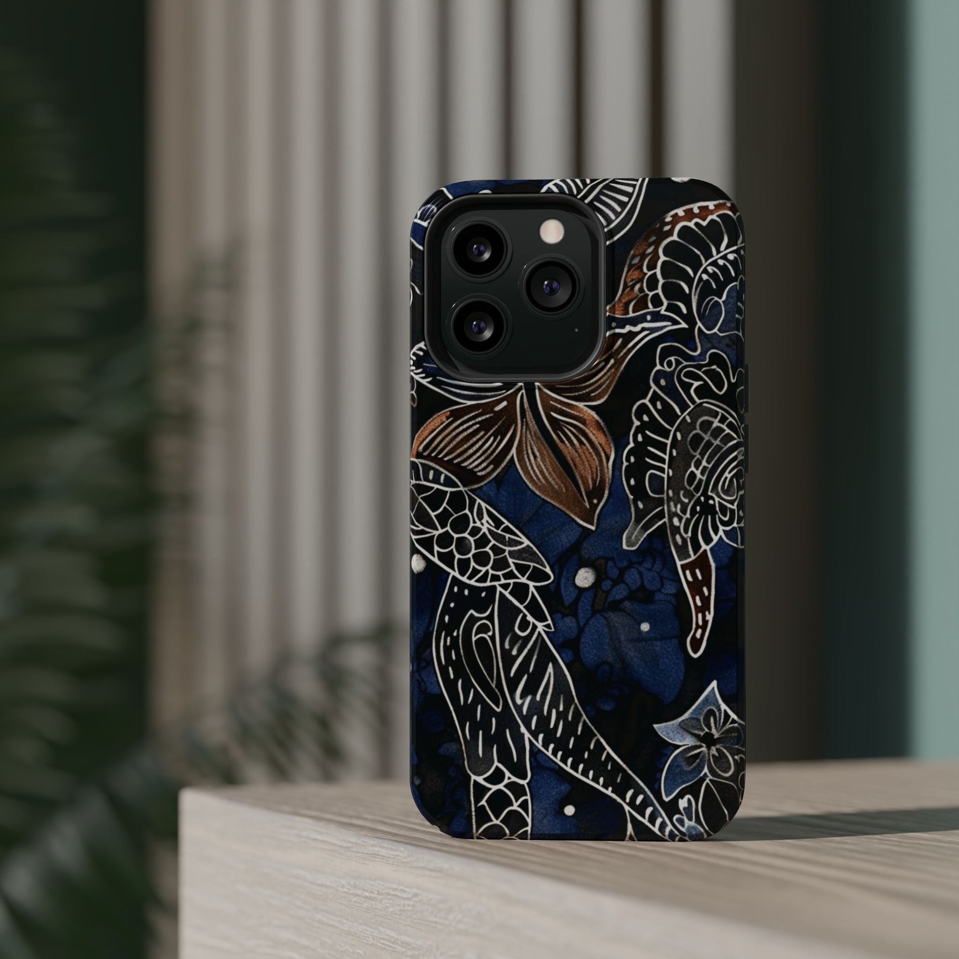 Floral Koi Phone Case — Magnetic Impact - Resistant, Navy Tattoo - Style Design - DIGITAL X