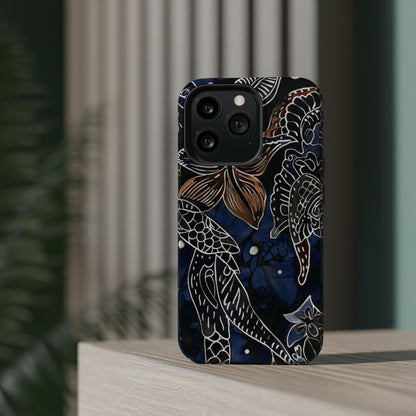 Floral Koi Phone Case — Magnetic Impact - Resistant, Navy Tattoo - Style Design - DIGITAL X