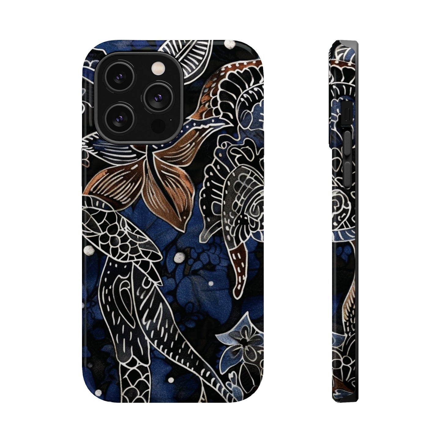 Floral Koi Phone Case — Magnetic Impact - Resistant, Navy Tattoo - Style Design - DIGITAL X