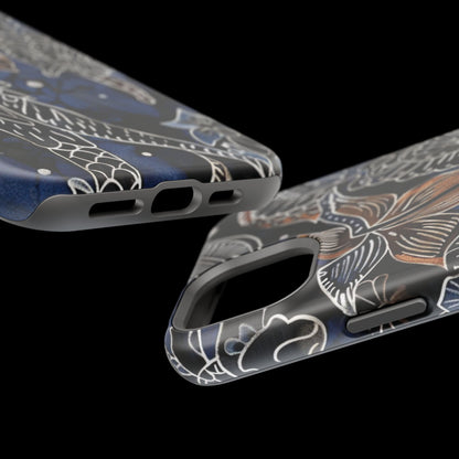 Floral Koi Phone Case — Magnetic Impact - Resistant, Navy Tattoo - Style Design - DIGITAL X