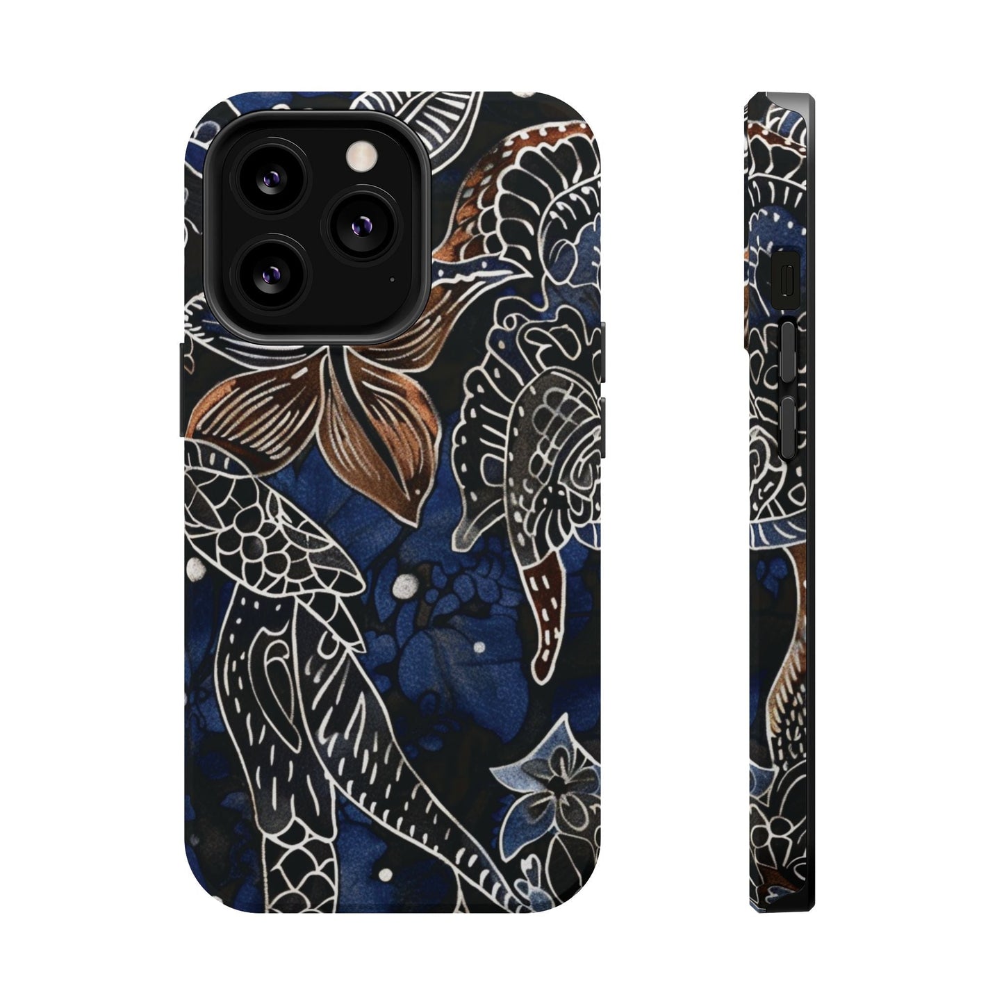 Floral Koi Phone Case — Magnetic Impact - Resistant, Navy Tattoo - Style Design - DIGITAL X