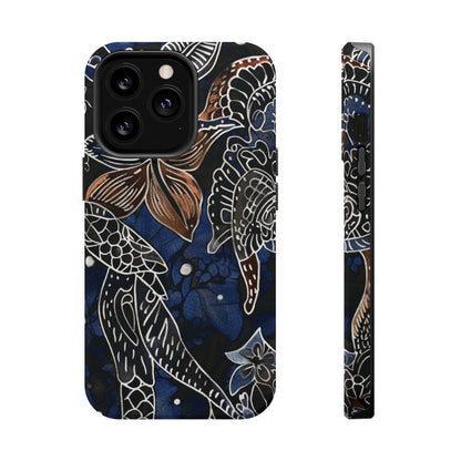 Floral Koi Phone Case — Magnetic Impact - Resistant, Navy Tattoo - Style Design - DIGITAL X